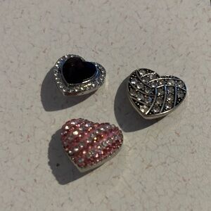 Snap charm collection - 3 heart shaped charms- rhinestones
